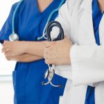 Doctors with stethoscopes in uniform.