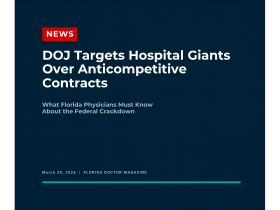 Florida Doctor Magazine hero graphic — DOJ targets hospital giants over anticompetitive contracts