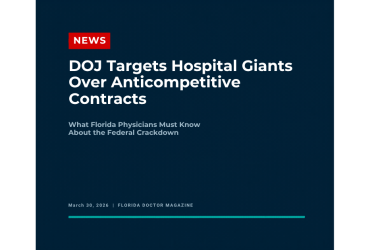 Florida Doctor Magazine hero graphic — DOJ targets hospital giants over anticompetitive contracts