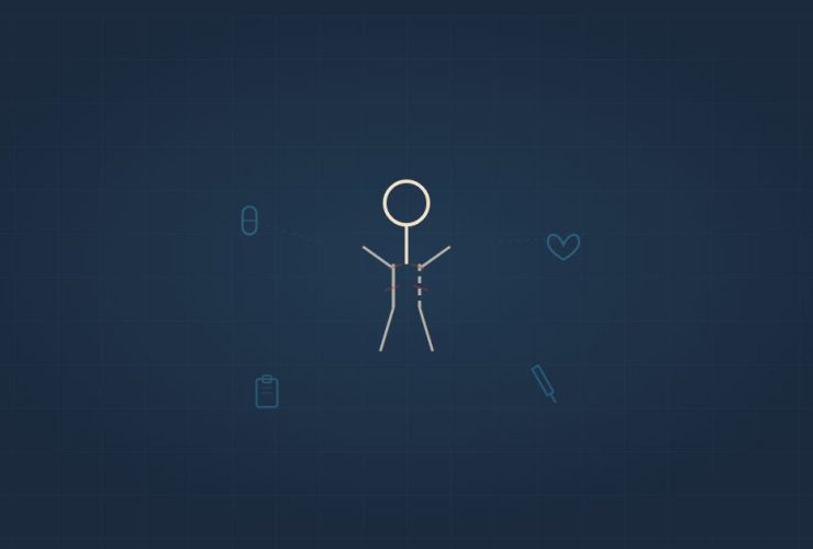 FDM illustration - fragmenting human figure with medical icons