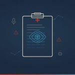 Florida Doctor Magazine illustration — medical clipboard with AI surveillance eye and binary data, symbolizing AI scribes recording patient encounters without consent