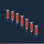 Florida Doctor Magazine hero graphic — red syringe-shaped candlestick chart descending as a dashed red trend line traces a sharp downward plunge, illustrating UnitedHealth Group stock pressure