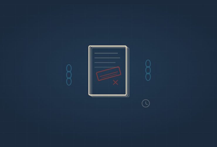 FDM illustration - form stack with denial stamp and chains