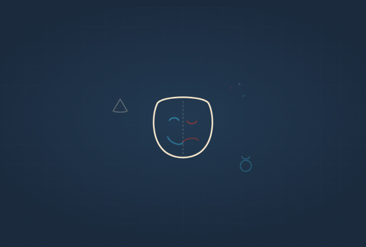 FDM illustration - theater mask half-happy half-sad