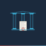 AI-generated illustration: Florida Doctor Magazine hero graphic — legislation theme with classical columns and document seal