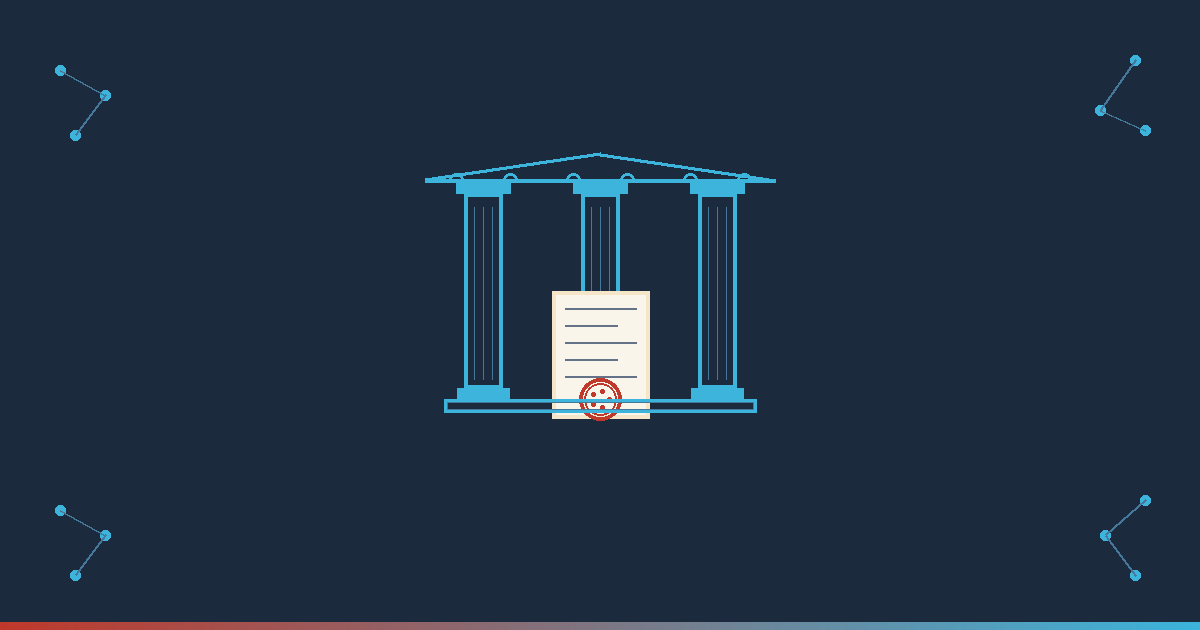 AI-generated illustration: Florida Doctor Magazine hero graphic — legislation theme with classical columns and document seal